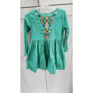 Mini Boden Girls Long Sleeve Green Embroidered Dress 4-5Y Cotton India